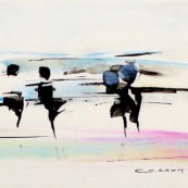 Silhouettes de la mer ~ Huile & encre de Chine sur carton