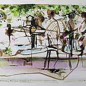Chez Artmis ~ Huile & encre sur papier