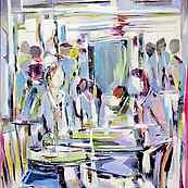En terrasse ~ Huile sur toile