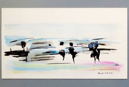 Silhouettes de la mer - Huile & encre de Chine sur carton
