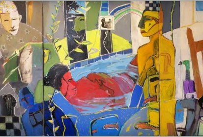 Théo, triptyque - 1995 (acrylique sur bois et sur tableau noir d'école)