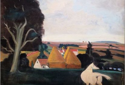André Derain - Paysage au cheval blanc (vers1946) huile sur papier marouflé (…)