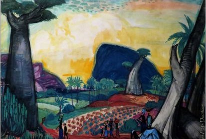 André Maire - Paysage au baobab (gouache sur papier) vers 1946-47