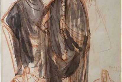 André Maire - Femmes à Magara, Niger (craie à la sanguine et encre sur (…)